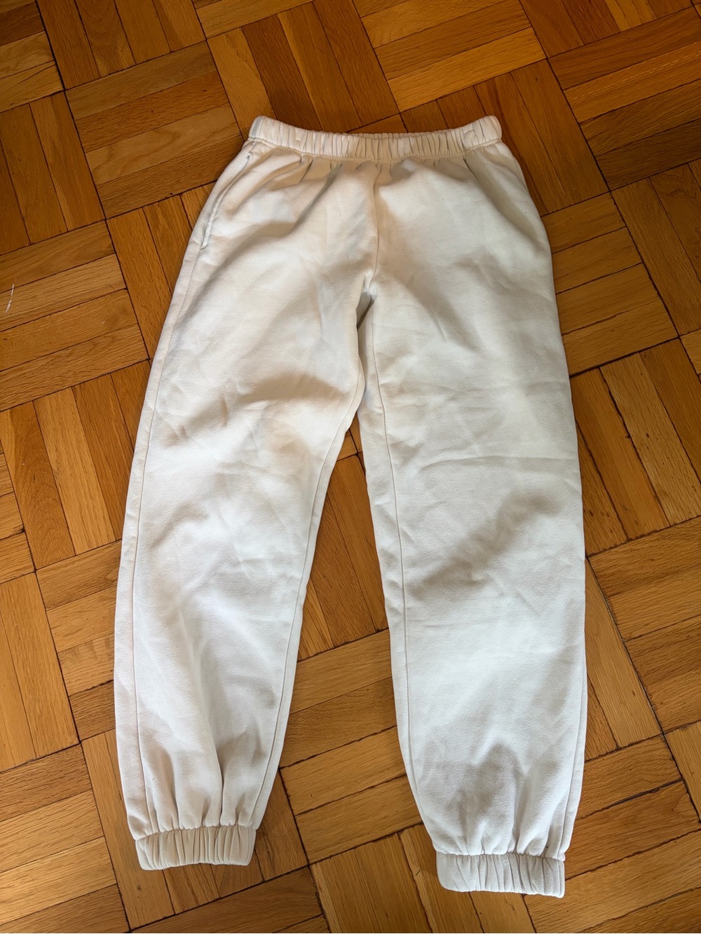 Edikted Off White Elastic Cuff Sweatpants w. Pockets, Baggy, Warm Fleece Sz Med
